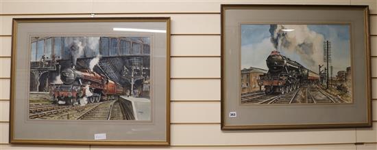 G. Wheatley, two ink and watercolours, Locomotive portraits of The Master Cutler 60052 and Jervis 5663, 36 x 51cm and 37 x 55cm